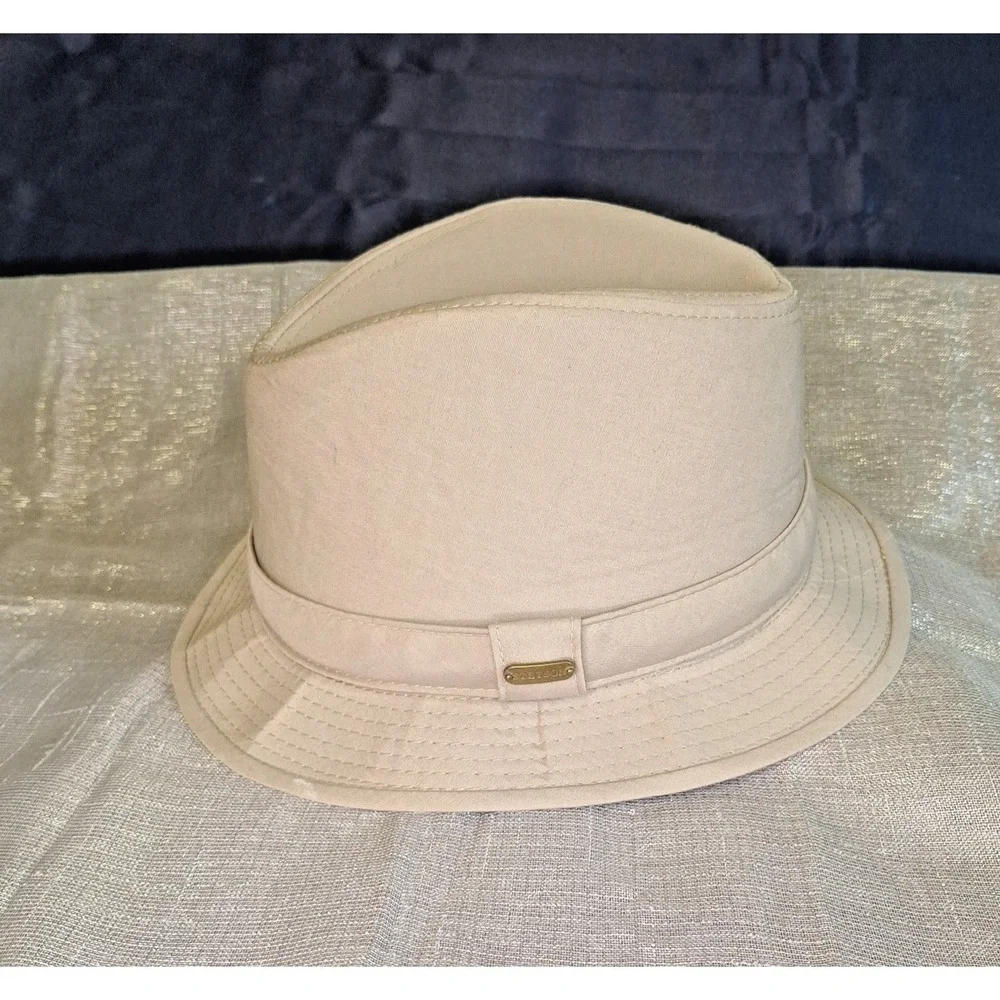 Genuine STETSON Tan Canvas Fedora Safari Hat Extra Large Water Repellent Cotton